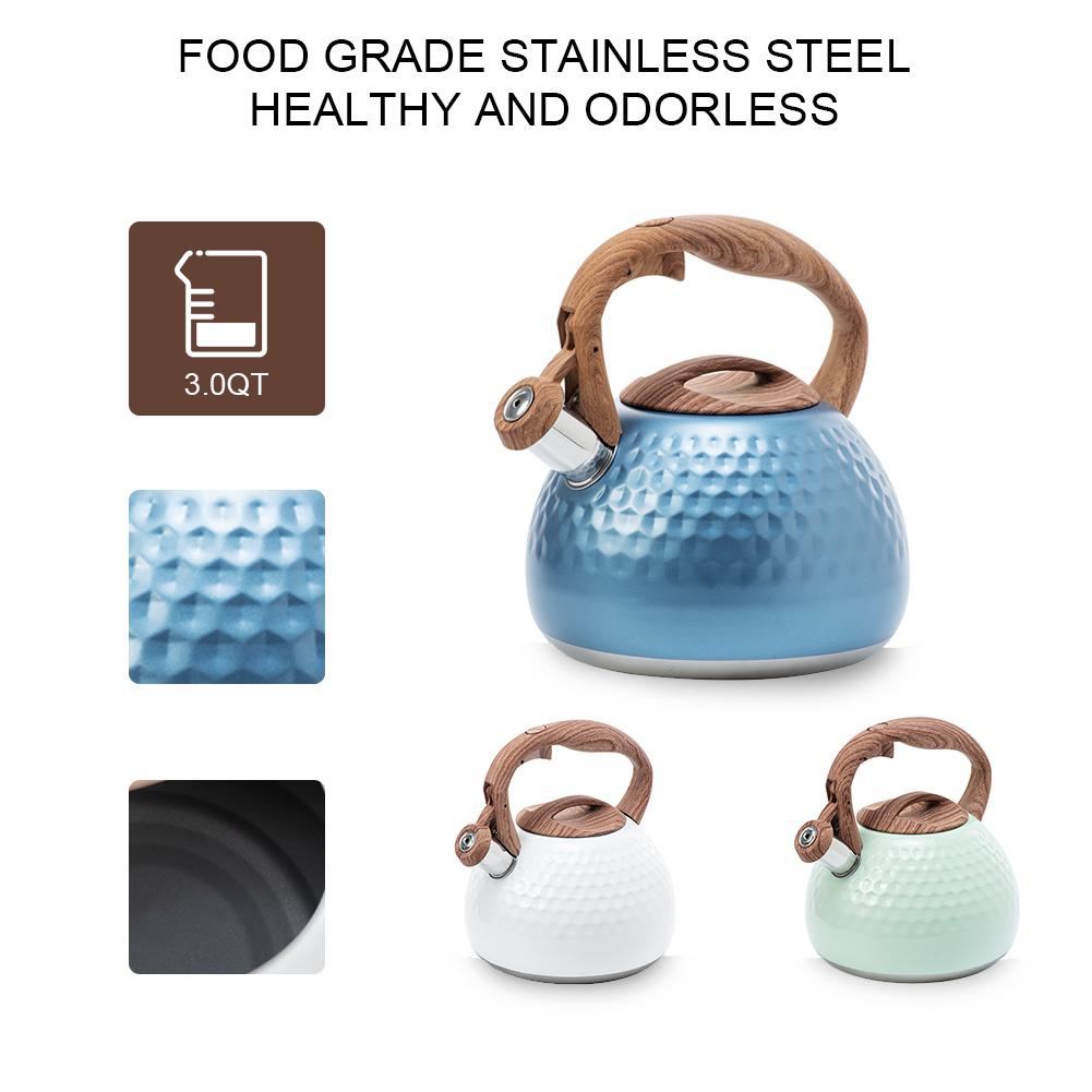 3L Stainless Steel Whistling Tea Kettle Stovetops Enamel Food Grade Tea Pot With Heat-Proof Handle For Gas Induction Cookers