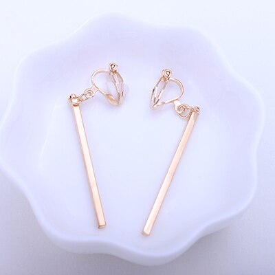 Metal Strip Clip On Earrings Women No Ear Hole Earring Trendy Simple Style Gold-color Geometric Clip Earrings CE18: Gold Plated