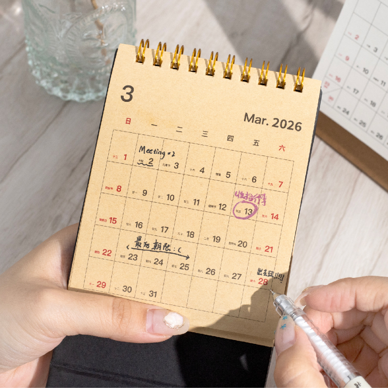 Journal GO Draagbare vereenvoudigde staande kalender 2026 pagina's Flip Desktop Ornament Check-in Planner Kalender School Office Supply