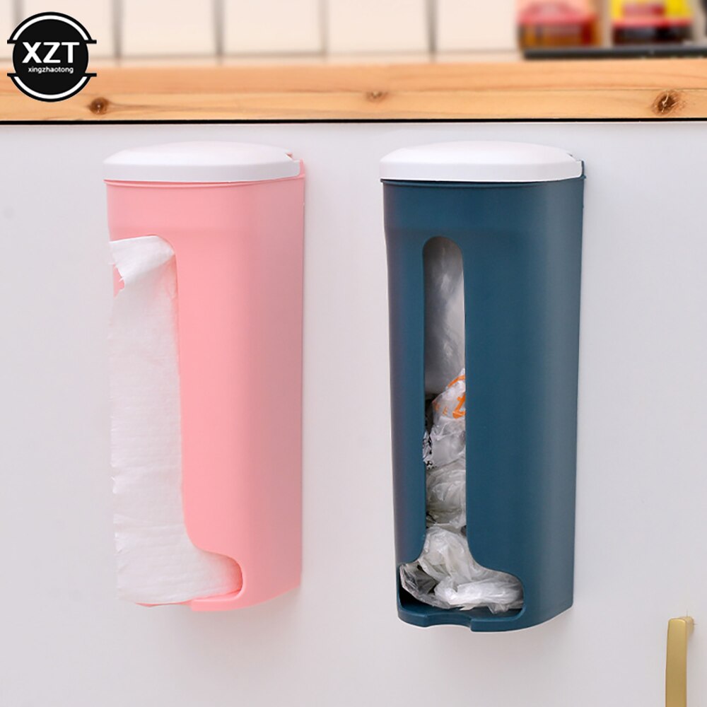 Caja de almacenamiento de bolsas de basura creativa, dispensador de bolsas de basura multiusos montado en la pared, caja de almacenamiento para accesorios de baño y cocina