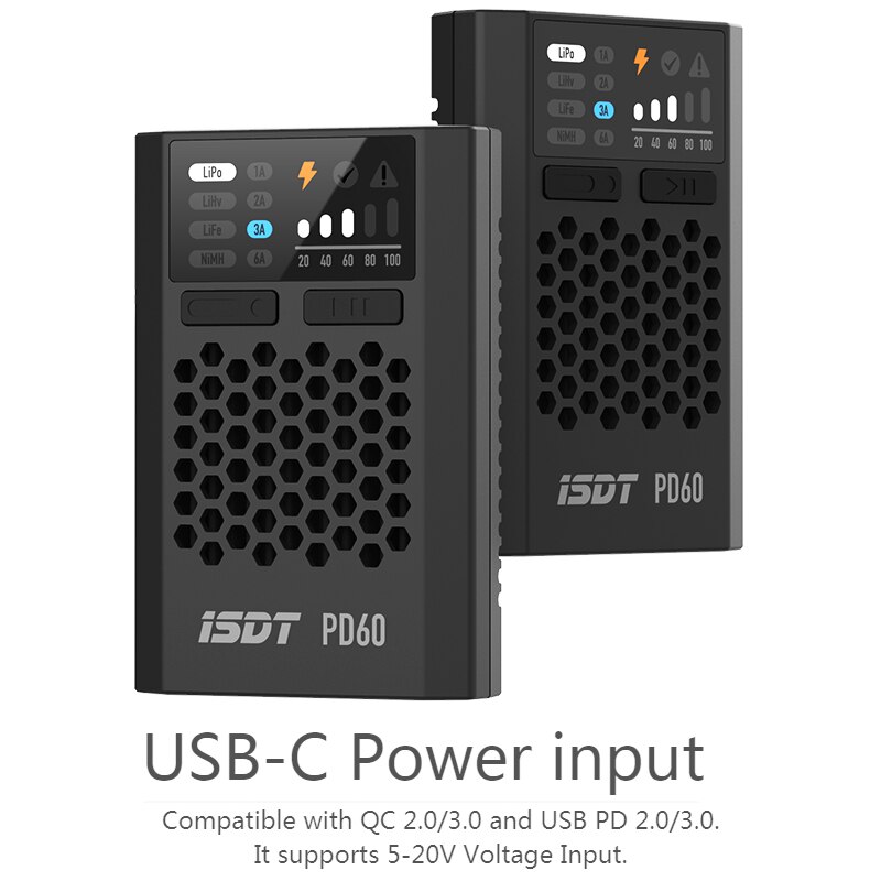 ISDT PD60 Chargeur LiPo 60W 6A – USB-C PD, Portable Pour Batteries 1-4S