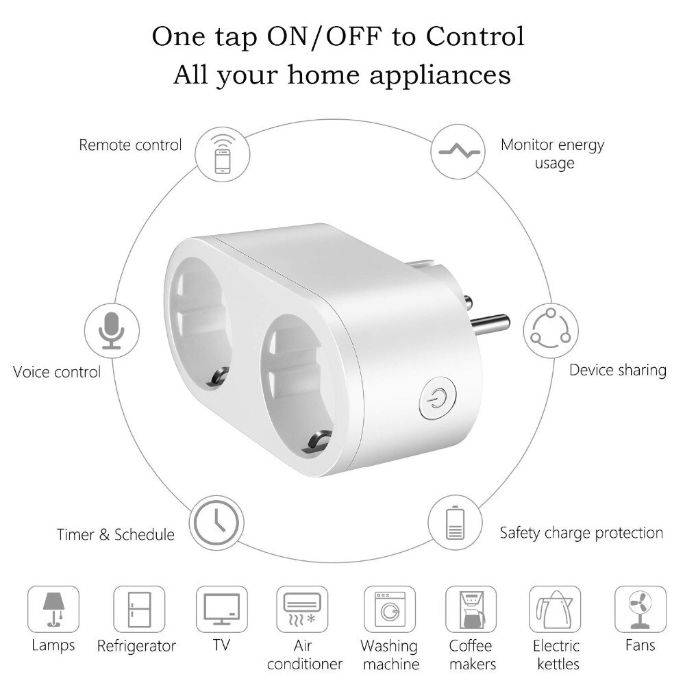 2 In 1 Professionele Extenders Socket Dual Smart Wifi Plug Werkt Met Alexa Google En Slimme Leven App Door Voice & Afstandsbediening