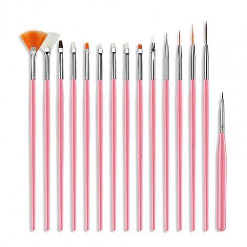 15 st/set uv gel pensel liner målarpenna akryl ritningspensel för naglar gradient strass handtag manikyr nail art verktyg: Rosa