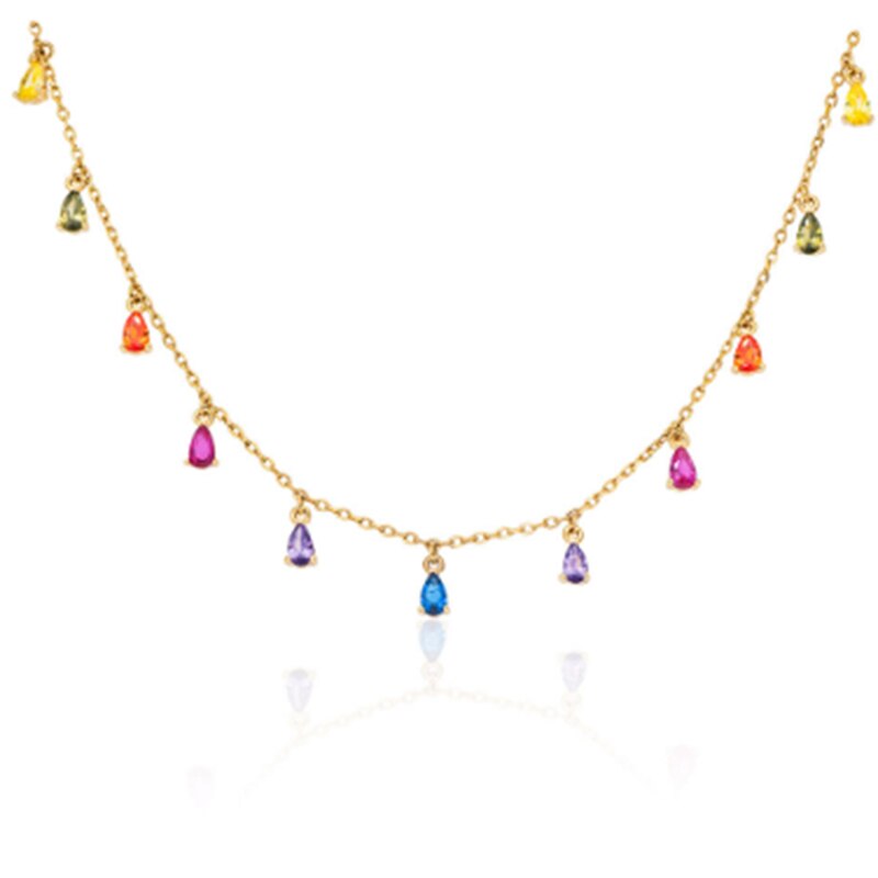 Collar de circonita ostentosa de Plata de Ley 925 para mujer, colgante con color de arco iris, Collar para mujer, de cumpleaños, de San Valentín: gold color