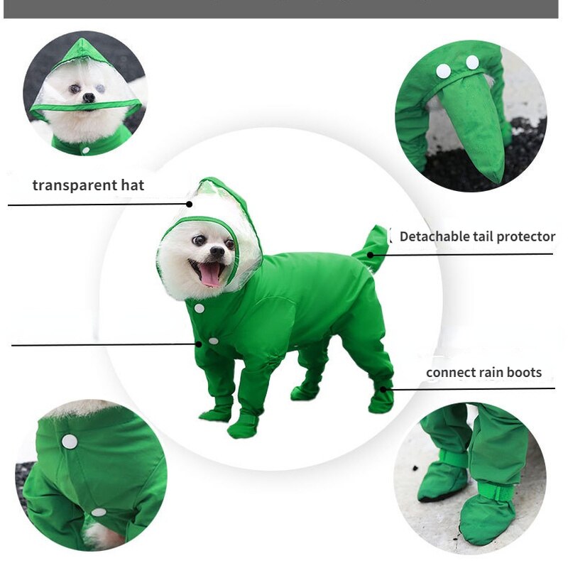 Chubasquero con todo incluido para mascotas, Botas de lluvia, chaqueta impermeable para gato y perro, chaqueta de poliéster con capucha para mascotas, ropa de cuatro patas de