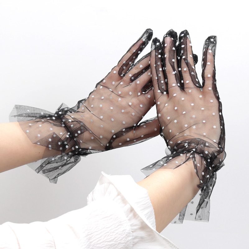 Gants en dentelle Sexy pour femmes, mitaines courtes en Tulle à pois transparents, pour Club, bal de promo, danse, robe blanche en résille, gant respirant