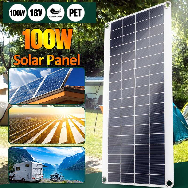 100W Portable Solar Panel Battery Charger USB Kit Complete Solar Cell Smart Phone Flexible Power Bank Camping Car Rechargeable