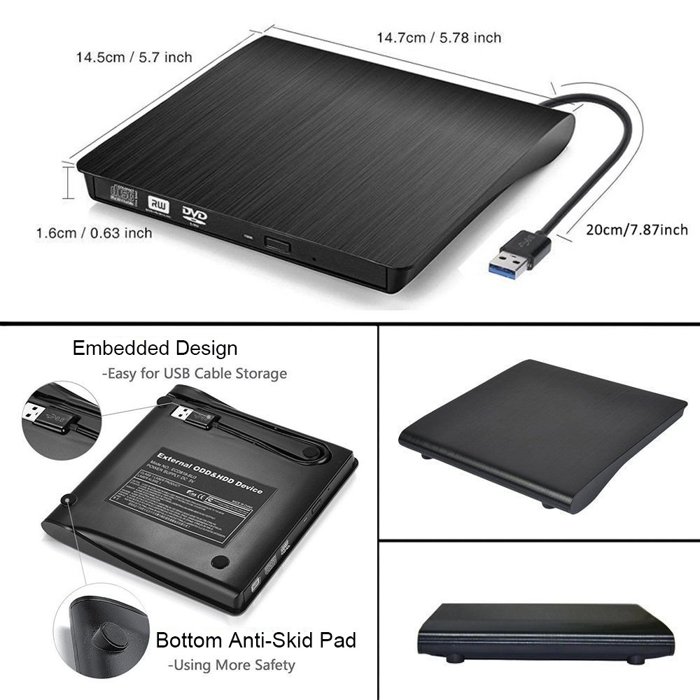 USB 3.0 External CD DVD Drive Writer Burner Portable for Laptop Desktop Mac Windows Linux High Speed