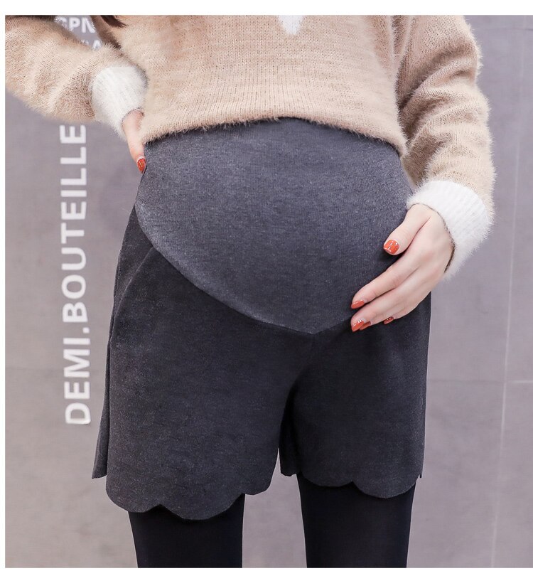 Gravide kvinder korte støvler bukser sort mørkegrå høj talje bomuld patchwork uld mave bukser barsel mave shorts: Mørkegrå / M