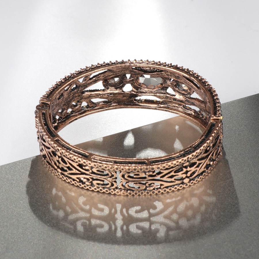 Kienl Della Boemia di Strass Grigio Braccialetti Dei Monili Dell&#39;annata Oro Antico Della Lega di Colore Donna di Cristallo Del Polsino Dei Braccialetti 2018 Nuovo
