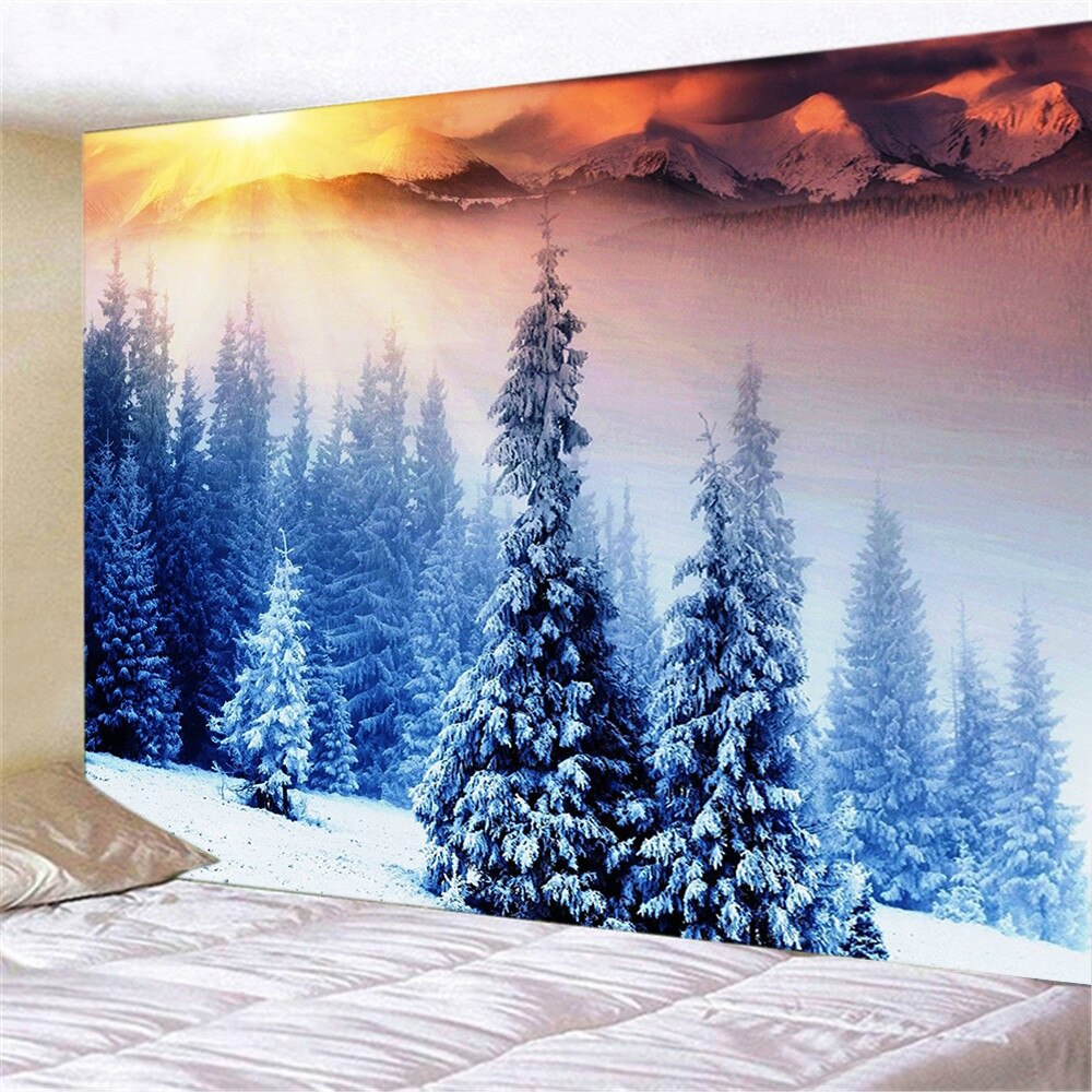 Snow Forest Trail Print Polyester Tapestry Wall Hanging Art Decoration for Curtain Landscape Tree Psychedelic Wall Hanging: 150x130cm / style-1