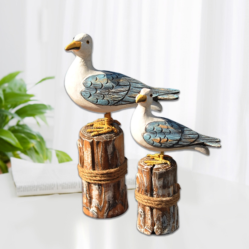 Figurines de mouettes en bois, 2 pièces, décoration de maison, chambre d'enfant, ornements de bureau, nautique, rustique, Vintage, plage côtière, QX2E