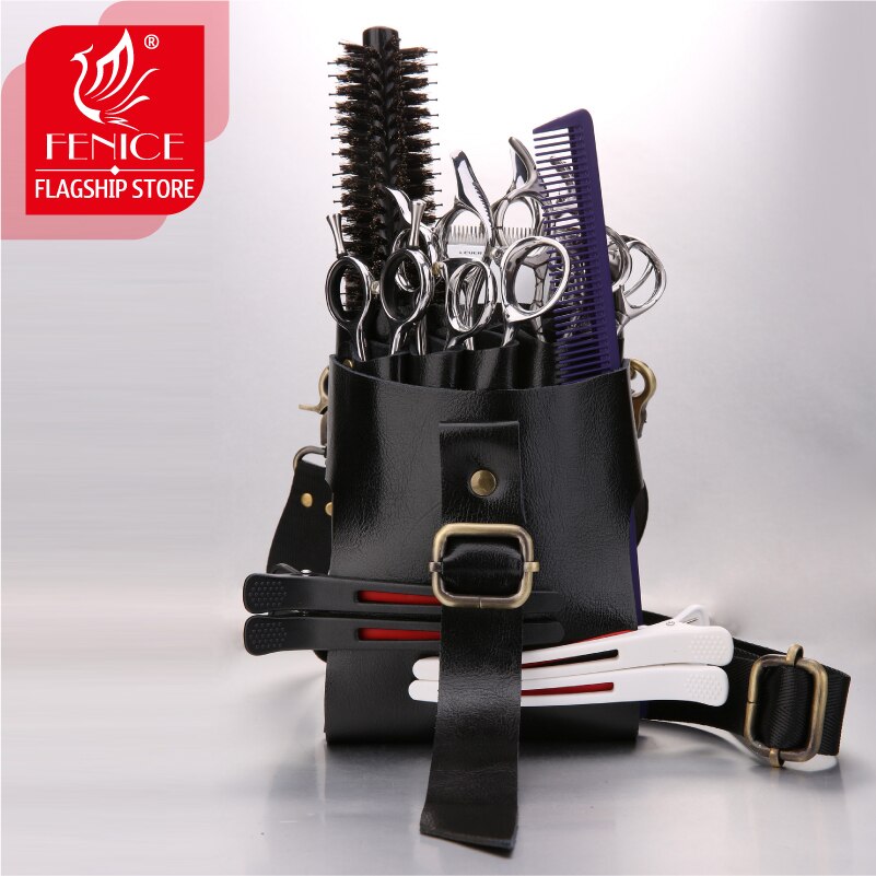 Fenicehigh gesp retro leren etui kapperssalon holster tas stylingtools tas voor 9 haarscharen