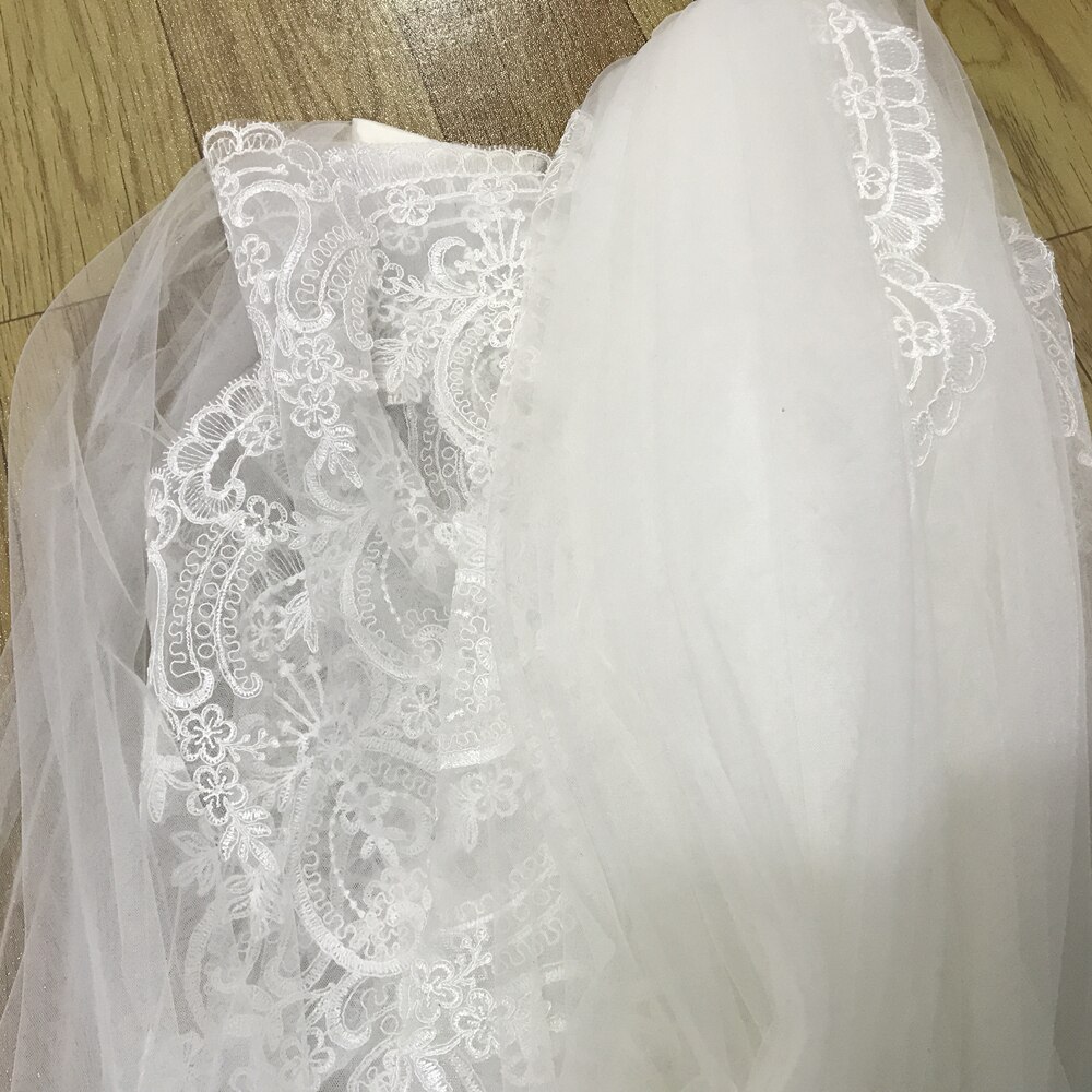 4M Long Wedding Veils Full decal Applique Edge One Layer Cathedral Length Veils Two uses With Comb Tulle Bridal Veil