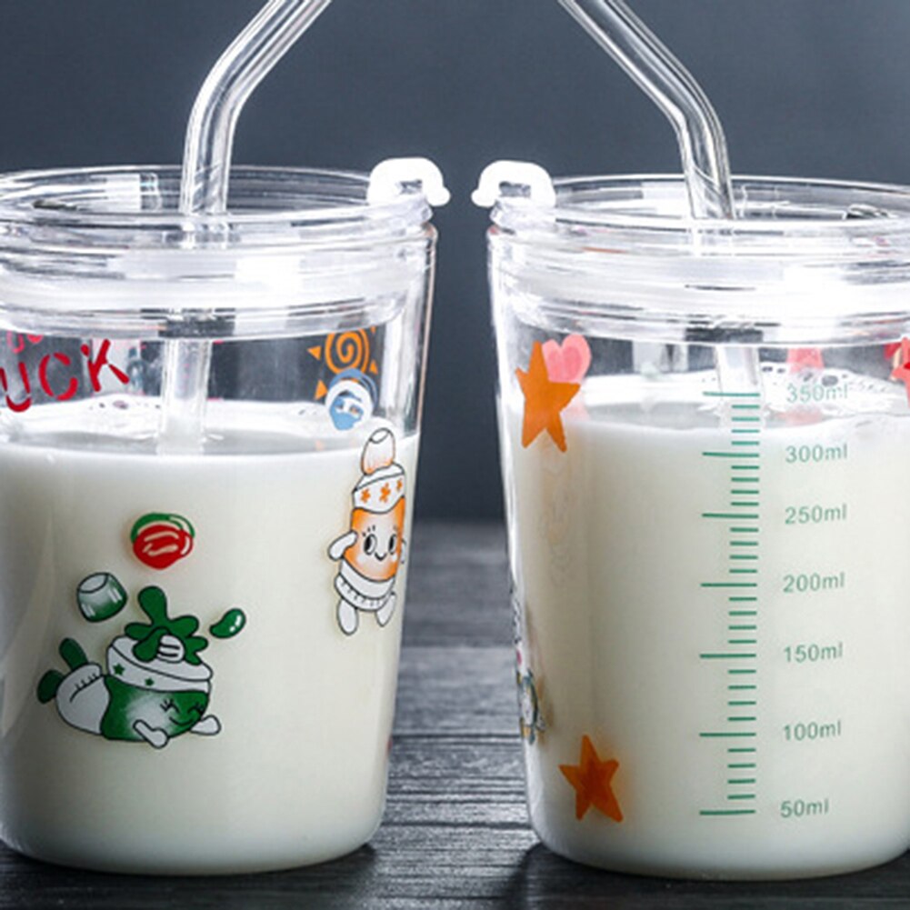 350ml szklany kubek ze słomką ołówek szczęście arbuz podwójna ściana woda mleko filiżanka robić herbaty kubek
