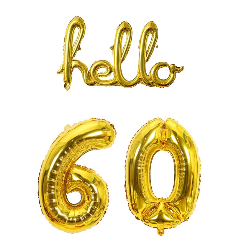 Rose Gold Hello 30 Letter Number Balloons 30/40/50/60th Birthday Party Decor 30 Number Link Balls Inflatable Air Globos Supplies: gold hello 60