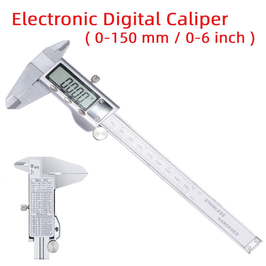 6-Inch 150Mm Rvs Elektronische Digitale Schuifmaat Metalen Micrometer Meten Voor Binnen/Buiten/Diepte