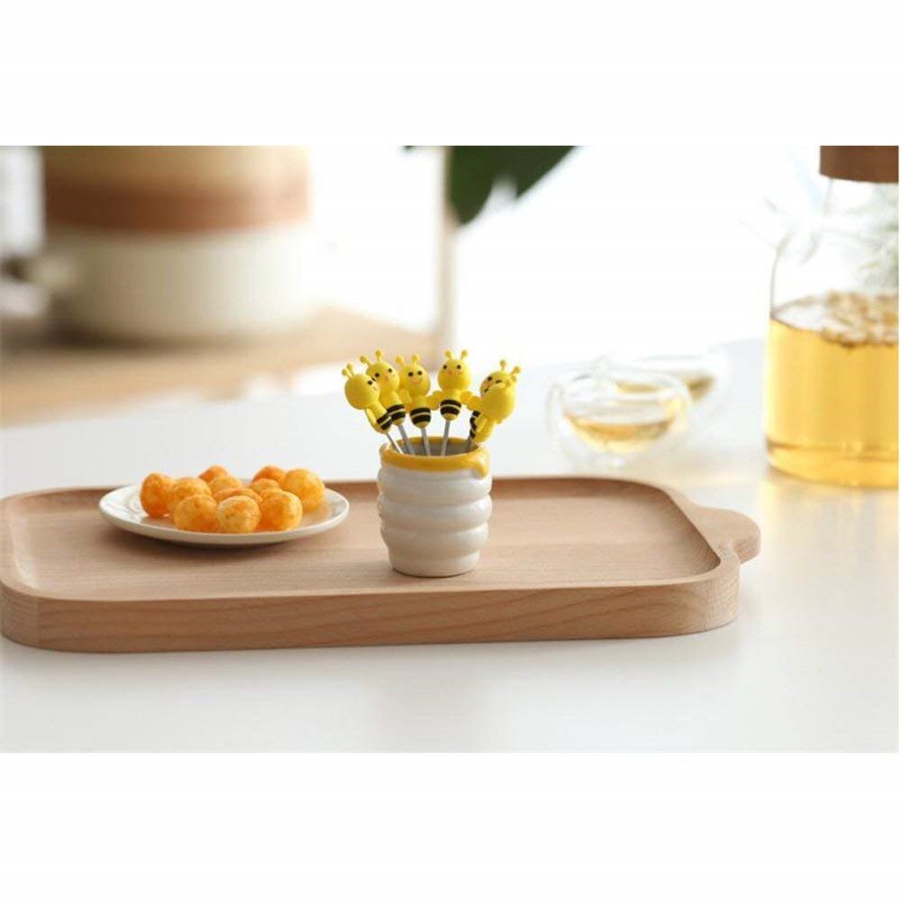 6 stk til hjemmet søte tegneserie salatgafler mini dessert fruktgafler holder rustfritt stål med holder silikonhåndtak gaffel bie