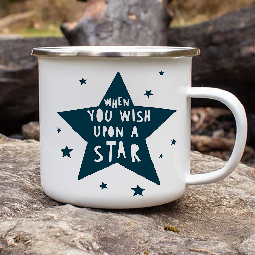 Træ bjerg måne stjerner emalje kaffe te krus camping bål fest øl drink juice cola kopper udendørs vandreture: Xh1555-a015wh-8
