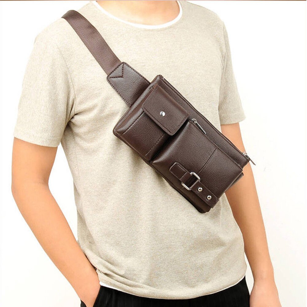 Mannen Pu Lederen Tas Enkele Schoudertas Lederen Business Man Crossbody Tote Bag Aktetassen Heuptas: Bruin