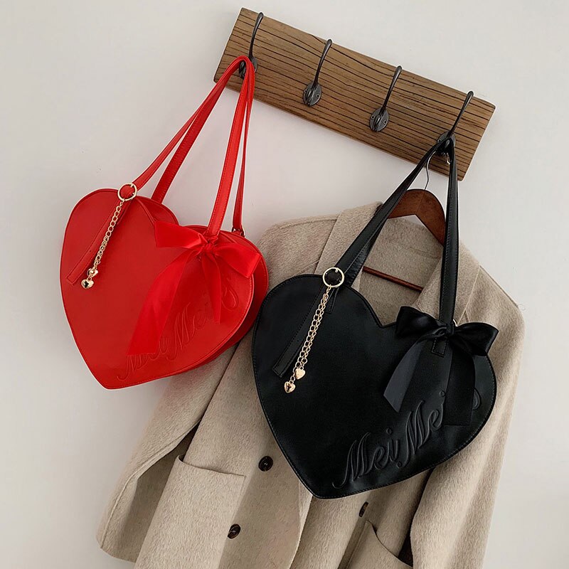 niedlich Rot Herz Bogen Lolita Casual Schulter Tasche Handtasche Damen Totes Tasche Frauen Bolsa Einkaufstasche Tasche