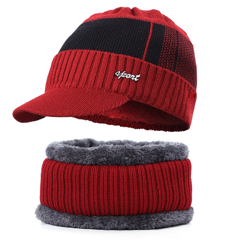 Fending luksus todelt hat og tørklæde mænds strikket hat tørklæde efterår og vinter plus fløjl hat hals uld hat sl -07: 4