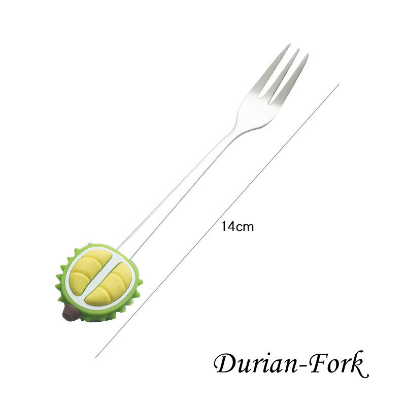 Fruit Shape Fruit Fork Spoon Silicone + Stainless Steel Fruit Fork Peach Durian Avocado Dessert Spoon: Durian-Fork