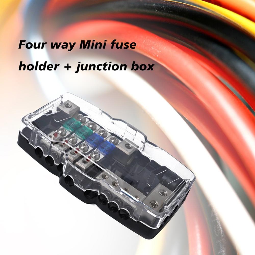 Four-Way Mini Fuse Holder + Junction Box 2 In 4 Out Four-Way Fuse Holder With Led Light Car Electrical Circuit Breaker