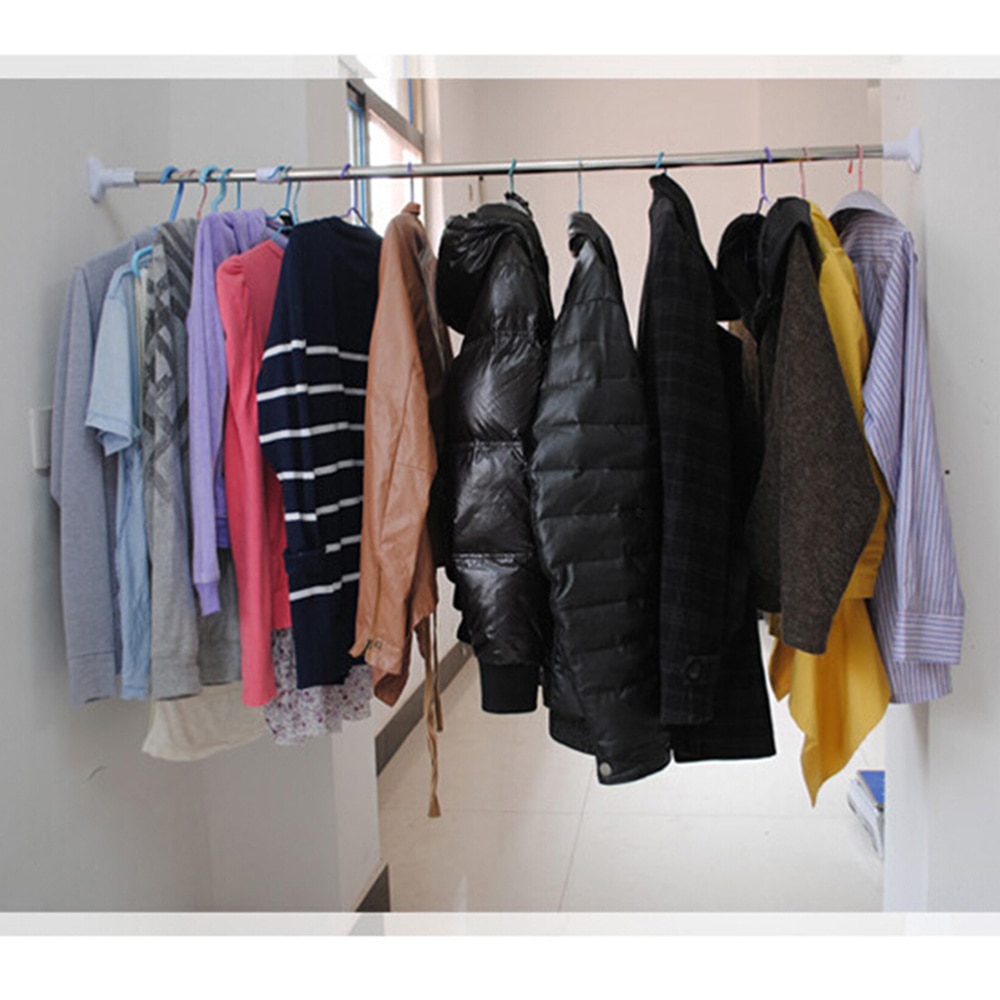 70CM to 120CM Adjustable Stainless Steel Spring Tension Rod Rail with Rubber Rectangular Heads for Clothes / Towels / Curtains (