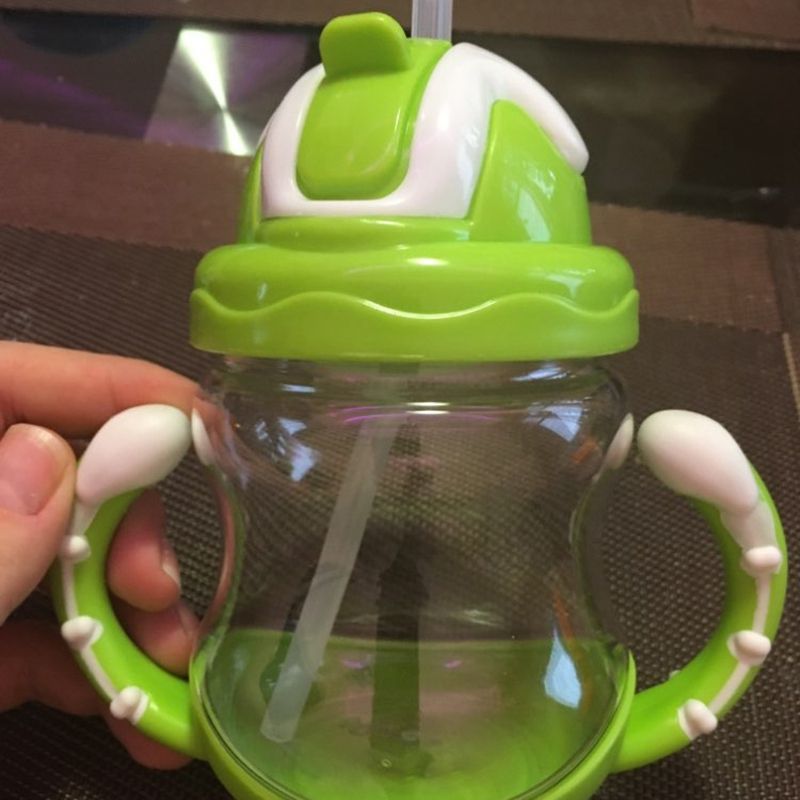 320ml Baby Bottle Kids Cup Silicone Children Training Cups Cute Baby Drinking Water Straw Handle Feeding Bottle
