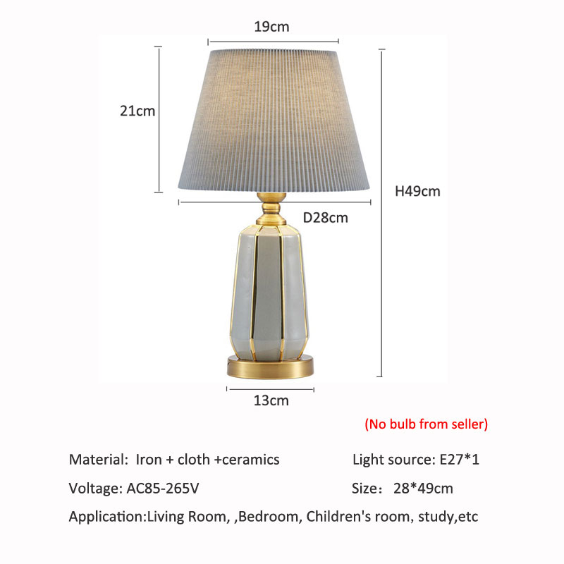 Amerikansk keramisk skrivebordslampe europeisk stue arbeidsrom bryllupsrom soverom nattbordslampe enkel moderne nordisk stoff skrivebordslampe: Blå / Hvit