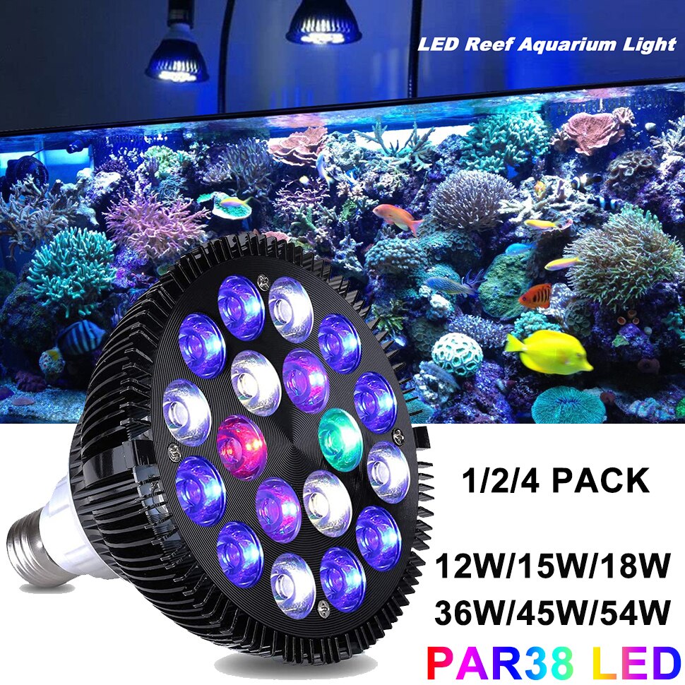 E27 Led Aquarium Lamp 12W-54W Volledige Spectrum Aquarium Lamp PAR38 Spot Zoutwater Tank Coral reef Planten Groeien Led Verlichting D30