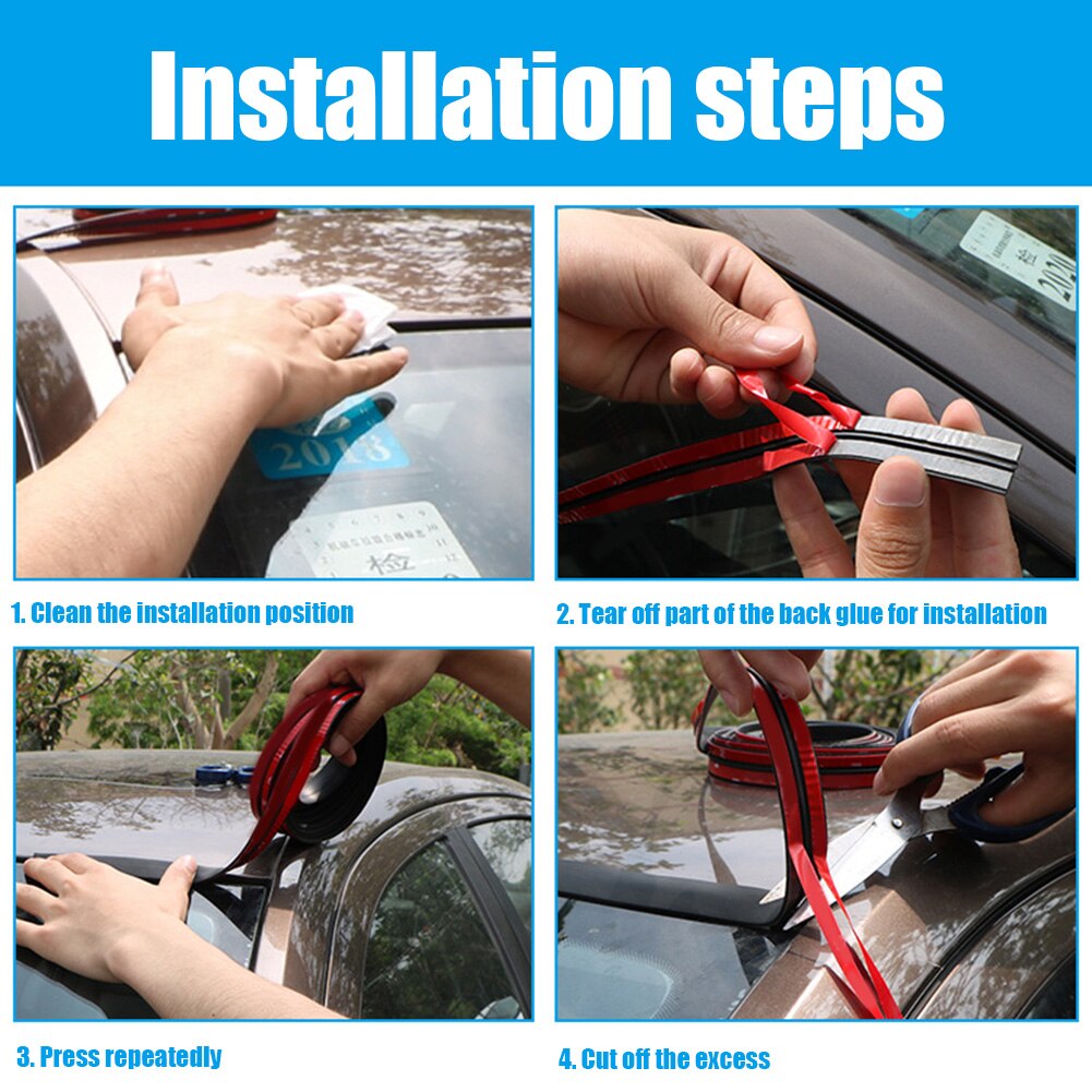 2m Car Door Rubber Strip Tape Waterproof Automotive Windshield Roof Sealing Stickers for Noise Insulation Interior Accessories