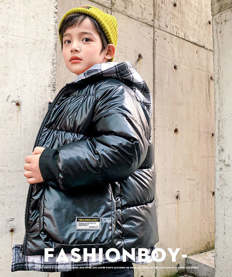 Jungen-daunenjacke für herbst und Winter, kariert, wasserdicht, winddicht, mit kapuze, kinderkleidung 6 8 10 12 jahre