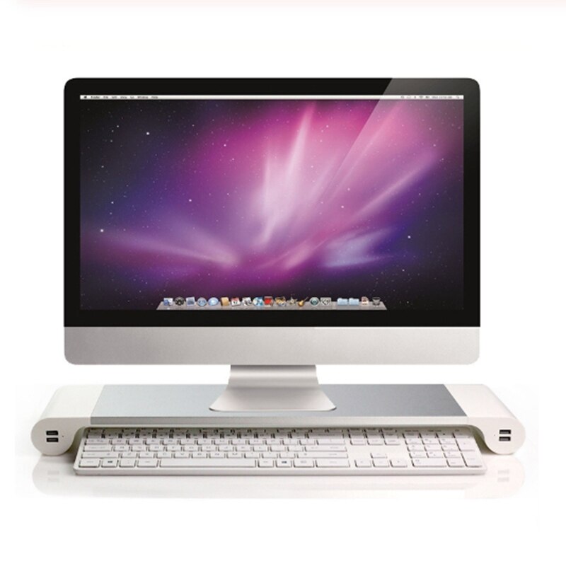 Aluminum Monitor Stand Riser Holder Desktop Stand Support Transfer Data and Charging with USB Charging Port-US Plug