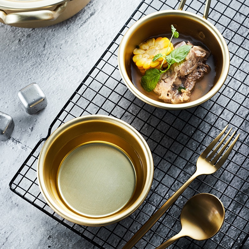 Gull aluminiumsskål med håndtak salat nudler risbolle 300ml frokostservise servise tilbehør 1pc vinkopp