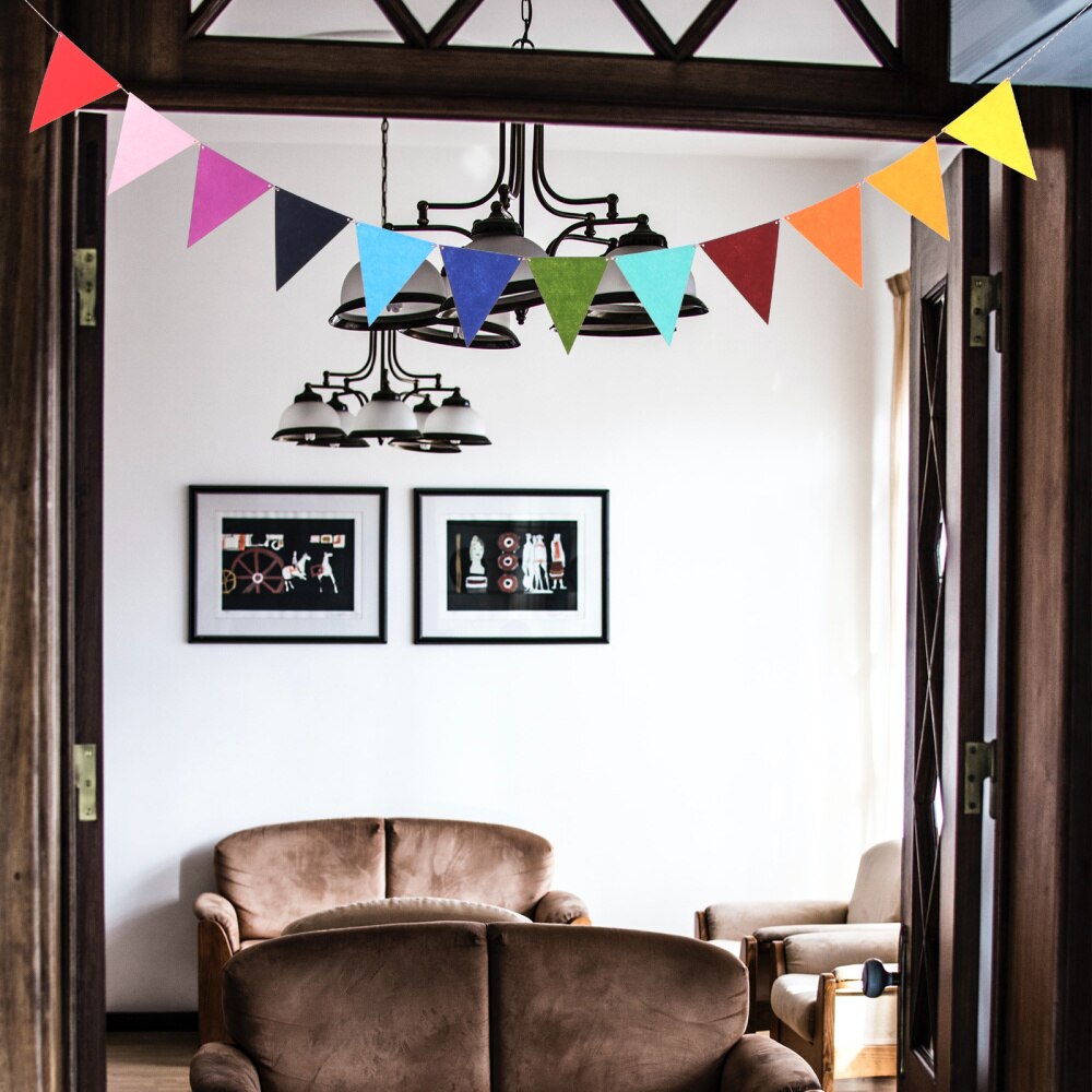 12pcs Triangle Felt Banner Hanging Felt Bunting Flag with Rope and Pin
