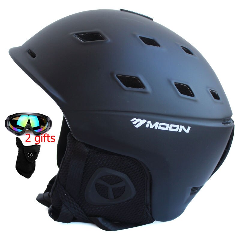 MOON-casco de esquí para hombre adulto, protector de casco de esquí para Snowboard, equipo de monopatín, cascos de seguridad deportivos con gafas, 2 , Otoño e Invierno: Black / L(58-61cm)