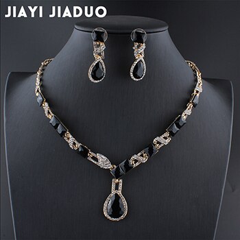 jiayijiaduo wedding necklaces for brides jewellery sets for women Crystal champagne red necklace earrings set Party dress dating: 1