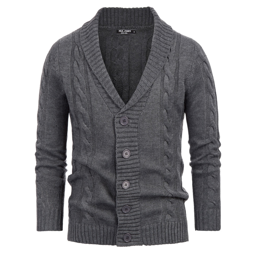 Mænd strik toppe efterår vinter tøj varm formet strik sweater cardigan outwear tykkere ensfarvet mandlig: Mørkegrå / Xxl