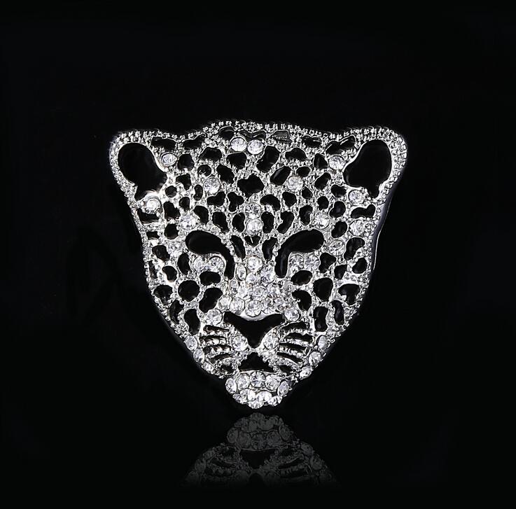 1 st hoogwaardige mannen tijger hoofd crystal broche: Rhodium Plated