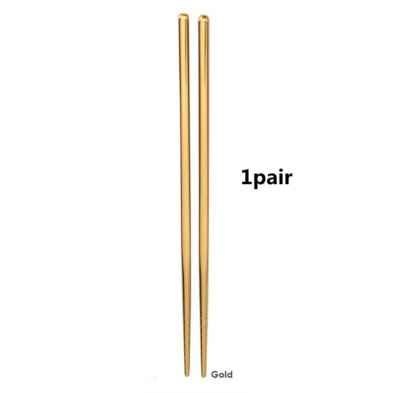 1 Pair Chopsticks Non-Slip Chinese Stainless Steel Reusable Metal Chopstick for Sushi Food Sticks Set Tableware Kitchen Tool: 1pair gold
