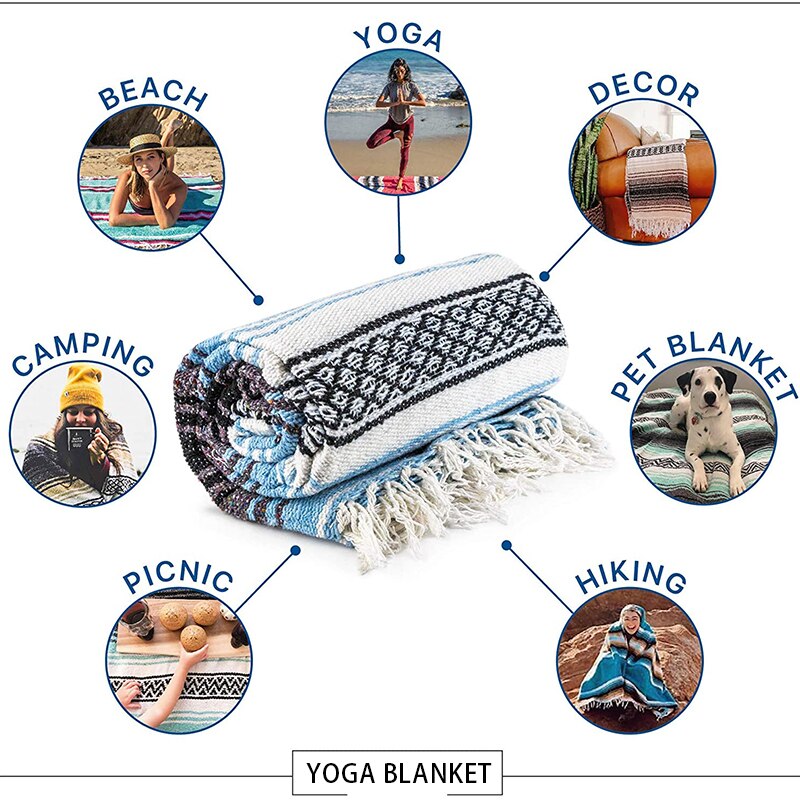 Manta de Yoga mexicana gruesa, toalla de Yoga, mantas de Pilates, suministros de entrenamiento de Fitness, Picnic en la playa, manta de Camping al aire libre, 150x200