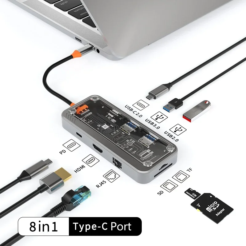 Usb c hub 10in1 HUB 4K30Hz Dock Station Type C to HDMI-Compatible PD100W RJ45 Ethernet for MacBook iPad Huawei Sumsang Phone: Orange