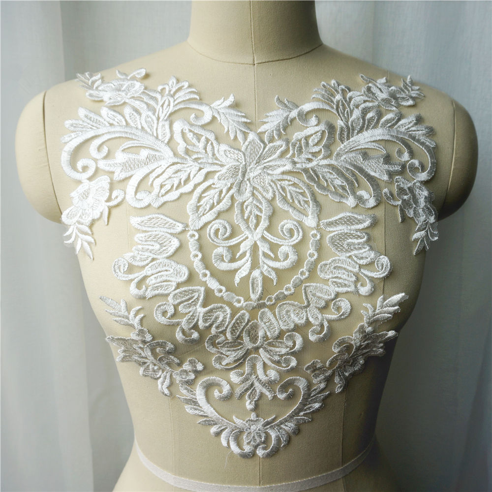 Wit Kant Stof Bloem Sequin Kraag Geborduurde Bruidsjurk Applicaties Vintage Versieringen Naaien Patch Voor Jurk DIY Decoratie