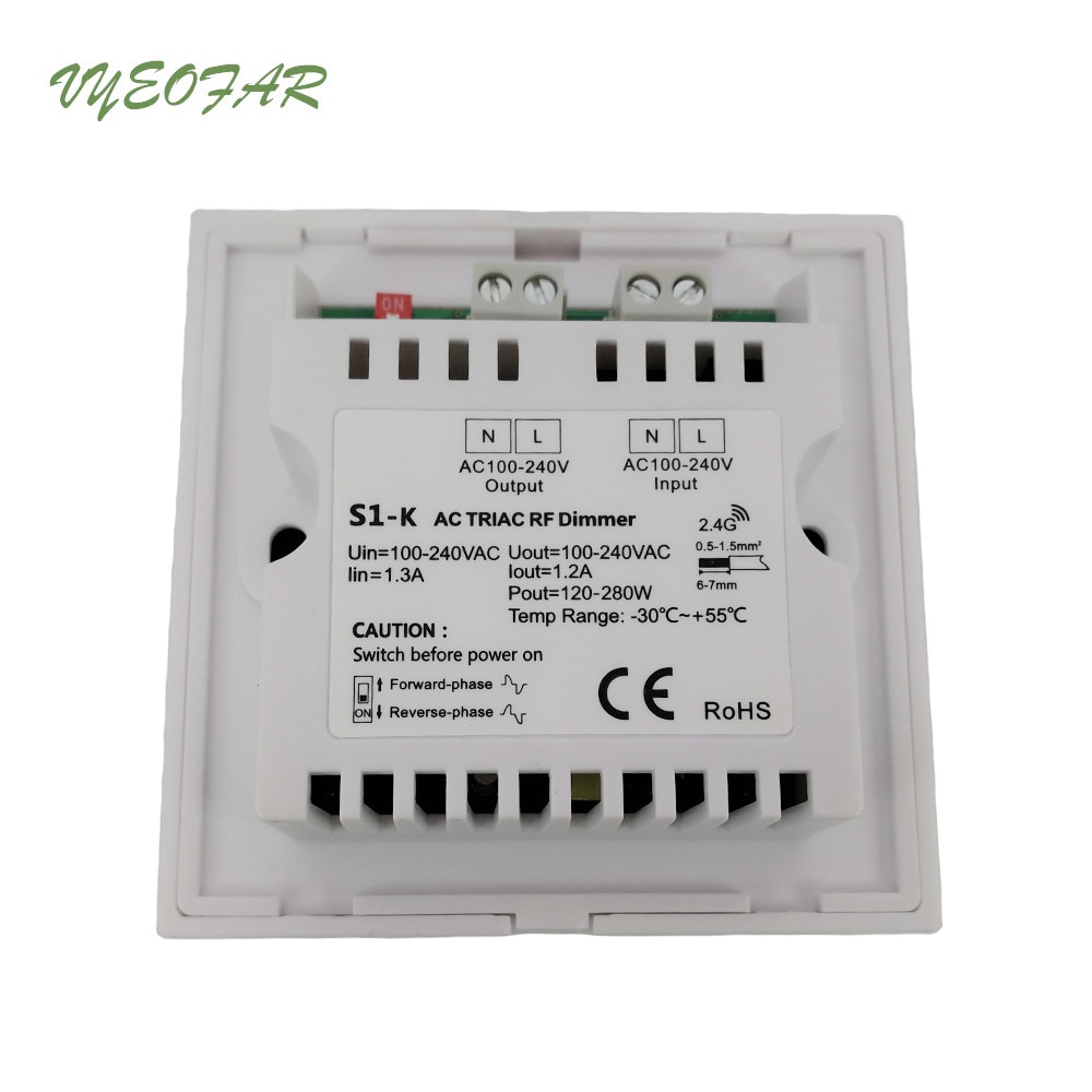 S1-K Led Triac Dimmer 220V AC Dimmer High Voltage Input Trailing Edge Dimming Wall Mounted Triac Dimmer 100-240VAC Output