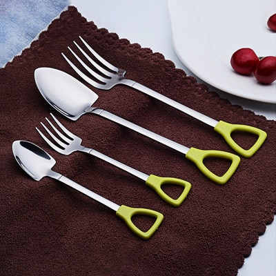 Long Handle Tea Spoons for Kids Stainless Steel Spoon Fork Shovel Shape Coffee Ice Cream Soup Dessert Honey Spoon
