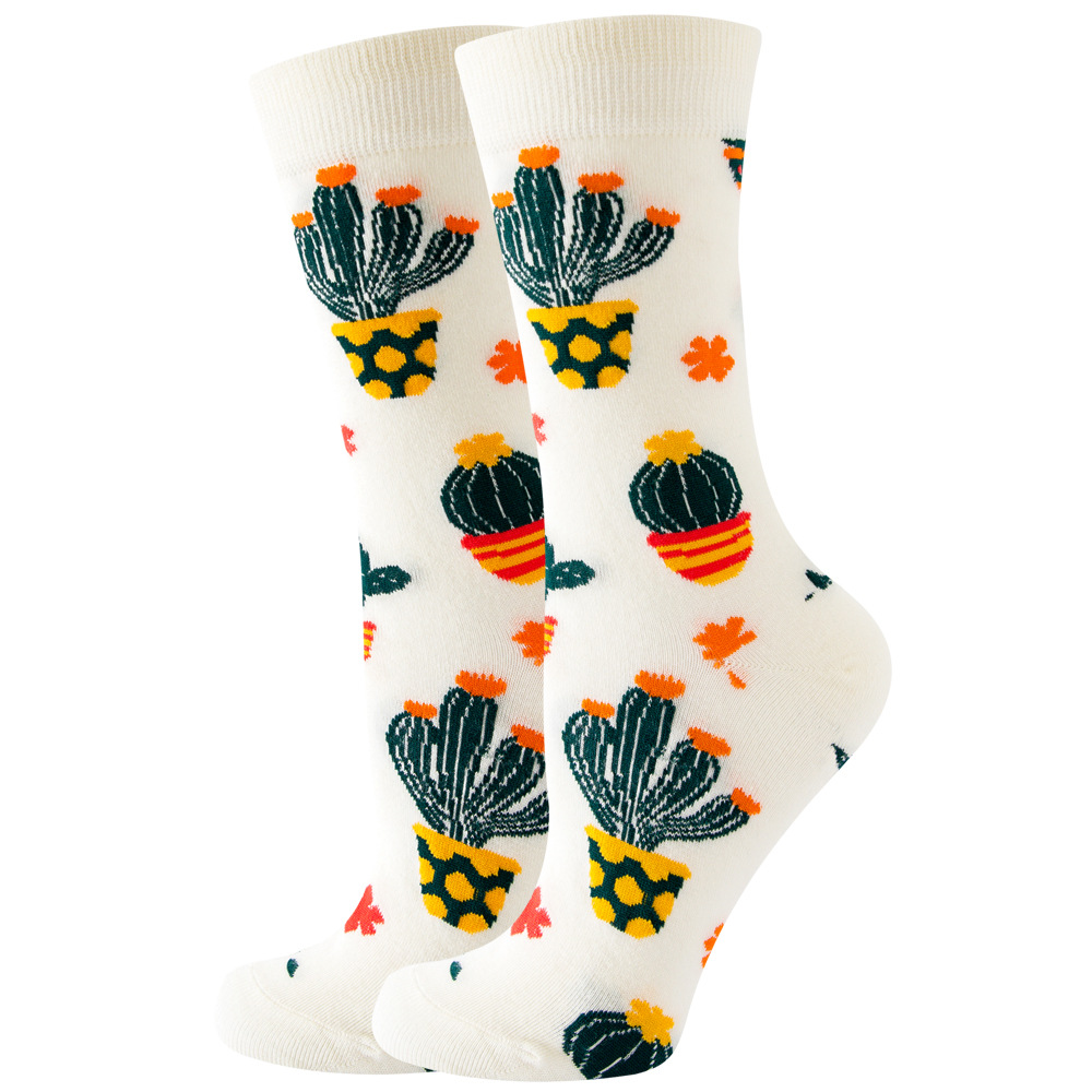 1 par de calcetines de flores para Mujer, fresa, sandía, fruta, Chaussette, Animal, estilo Harajuku, Calcitinas felices de algodón para Mujer