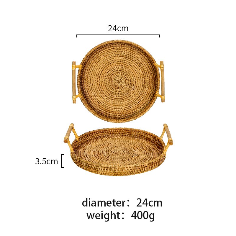 Mdzf sweethome 22/24cm rottinki säilytysalusta pyöreä ruokakori kahvalla käsin kudottu rottinki tarjotin leipä hedelmät ruoka keittiön säilytys: 24cm