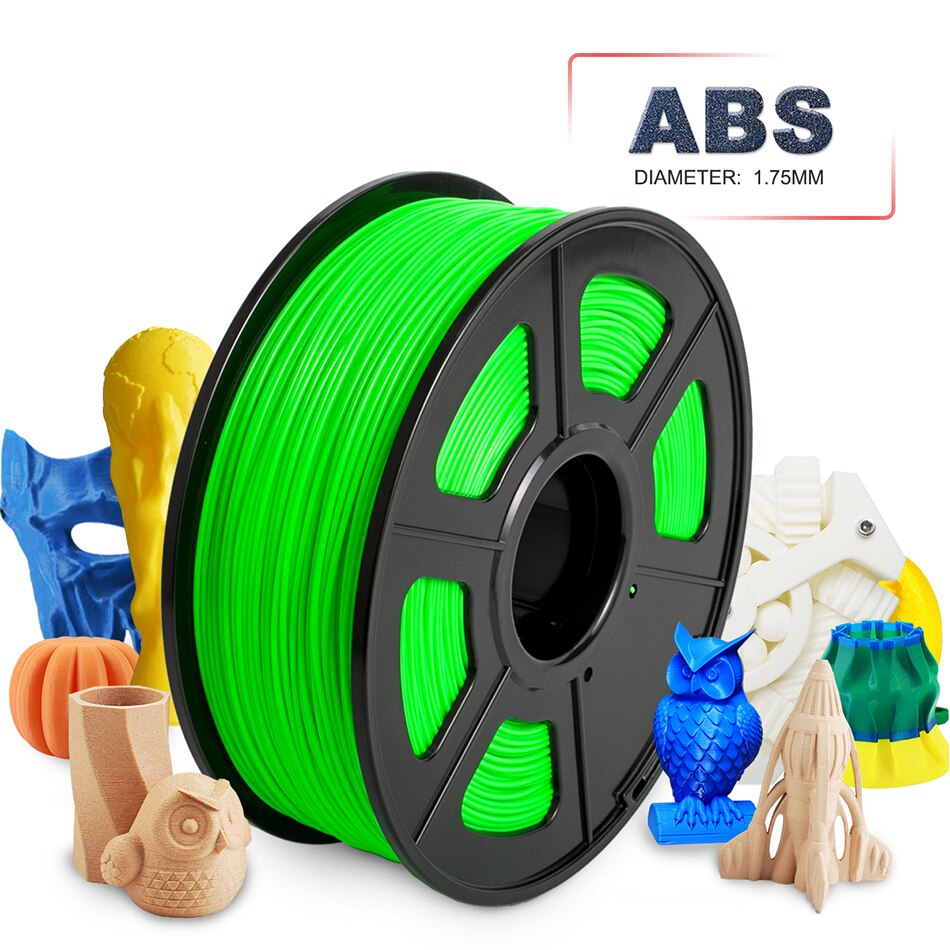 SUNLU 1.75 ABS 3D włókno robić drukarki 3D plastikowe włókno ABS 1KG z szpulą Industy 3 D materiały robić drukowania: ABS-zielony